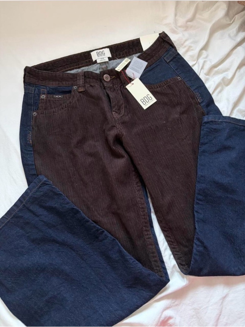 BDG Two-Tone Jeans — Brown Corduroy & Navy Denim